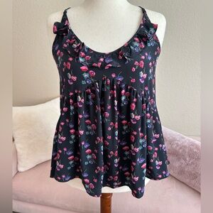 Rebecca Taylor Silk Purple Pink Floral Tank Top Racerback Ruffle accent Size 6
